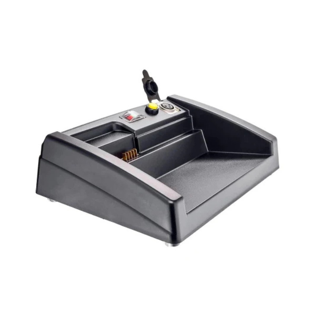 A black desktop bill counter and detector with a sloped tray, control buttons, and side display, ideal for quickly counting and verifying bills—perfect for use with the FreeRider Luggie Scooter Home Docking Station.